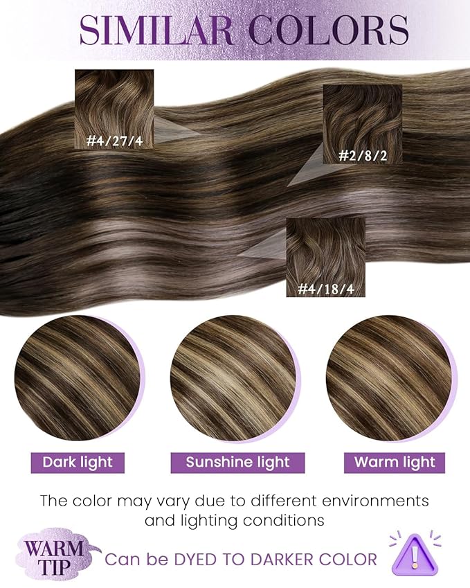 LaaVoo Nano Bead Hair Extensions Human Hair Nano Extensions Balayage Dark Brown to Caramel Brown Nano Hair Extensions Human Hair Ombre Brown Cold Fusion 50s 50g 14 Inch