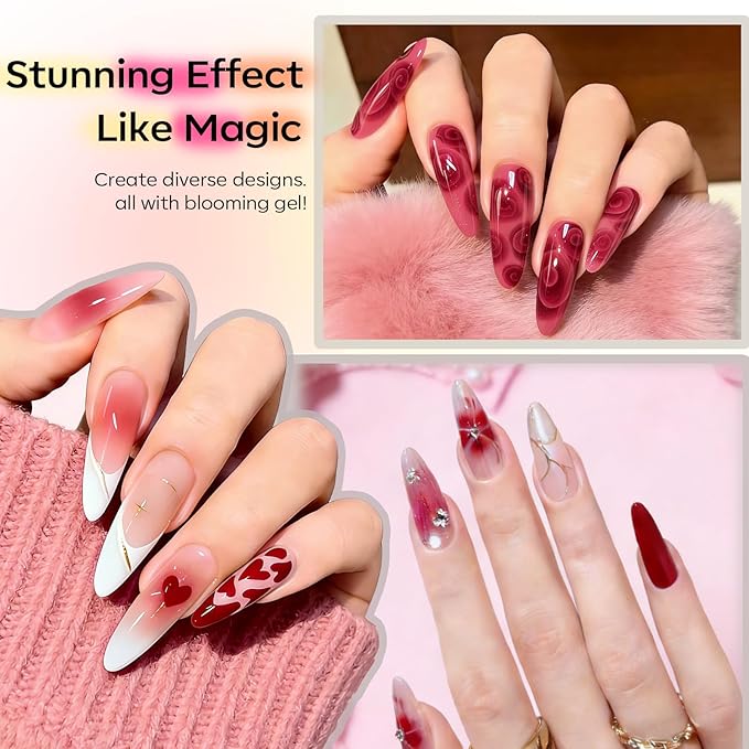 modelones Clear Blooming Gel Nail Polish 15ML with Nail Art Palette, Blend Mix Blooming Gel for Spreading Effects Floral Print Marble Watercolor Design Mix Color Glitter Power Nail Art DIY