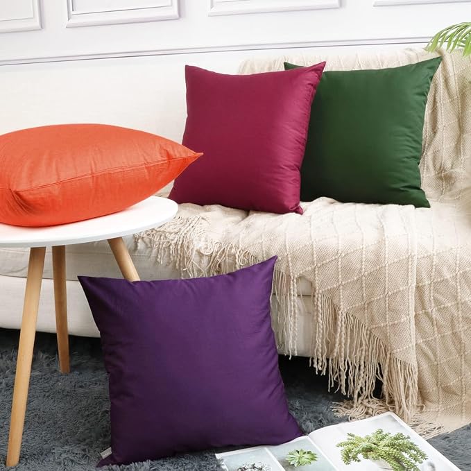 4-Pack 100% Cotton Comfortable Solid Decorative Throw Pillow Case,Thmyo Square Cushion Cover Pillowcase Sublimation Blank Pillow Covers DIY Throw Pillowcase for Couch Sofa(18x18 inch/ 45x45cm,Violet)