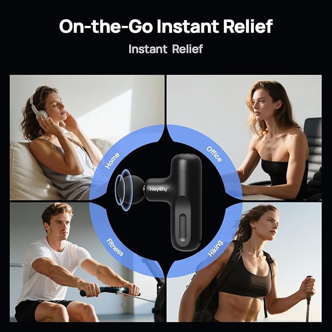 Super Mini Massage Gun Deep Tissue, Handheld Muscle Massager with 4 Heads, Percussion Travel Size Massage Gun for Back Pain Relief, Quiet for Home, Gym, Office, Gift for Men & Women, Black