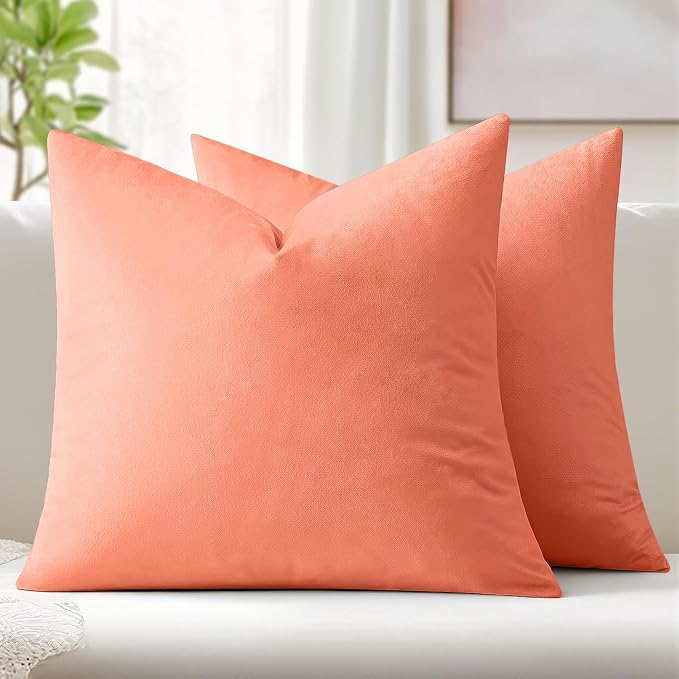 MIULEE Velvet Throw Pillow Covers 18x18 Inch Pack of 2 Coral Red | Soft Solid Decorative Pillow Covers, Modern Luxury Home Decor, for Couch Chair Sofa Bedroom Livingroom