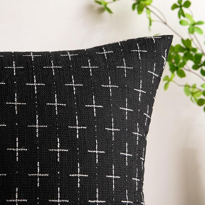 MIULEE Pack of 2 Decorative Burlap Linen Throw Pillow Covers Modern Farmhouse Pillowcase Rustic Woven Textured Cushion Cover for Sofa Couch Bed 20x20 Inch Black