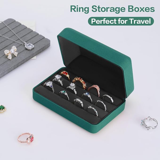 KUKUVR Velet Jewelry Jewelry Ring Storage Box | Travel Jewelry Case with 3 Slot Ring Display Organizer
