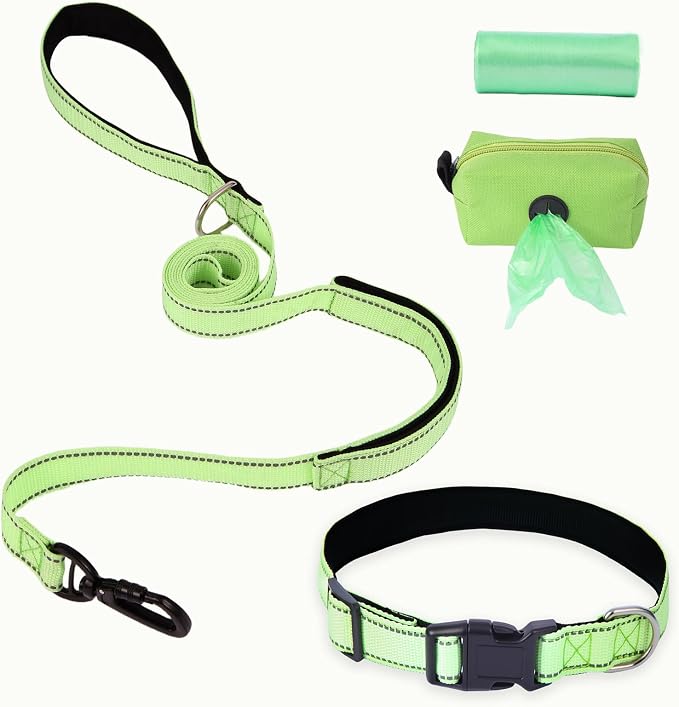 Dog Collar and Leash Set， Glow in The Dark & Reflective Leash and Collar