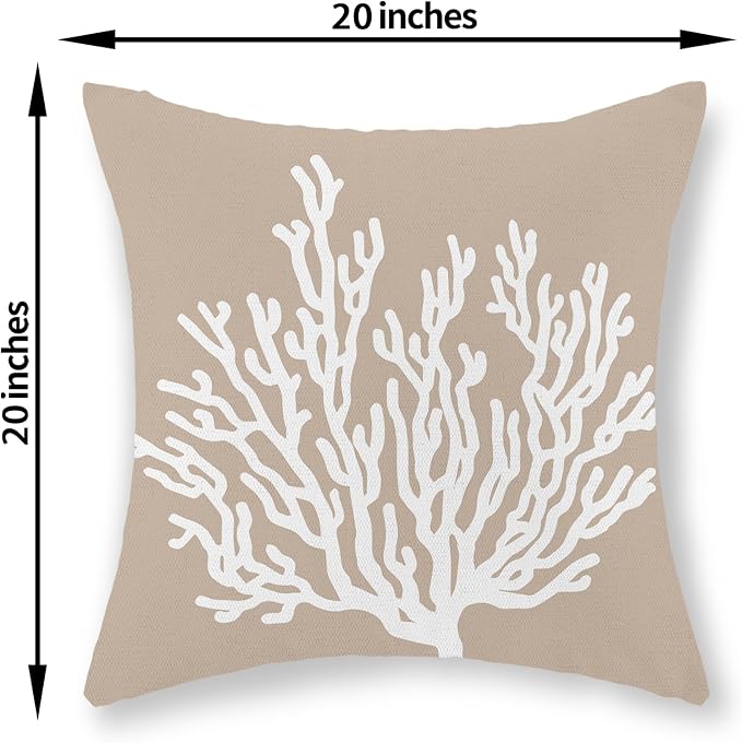 Coastal Pillow Covers 20x20 Inch Set of 2 Brown Tan Coral Starfish Throw Pillows Summer Nautical Beach Ocean Decorations Linen Pillowcase Outdoor Decor Farmhouse Cushion Case for Home Bedroom