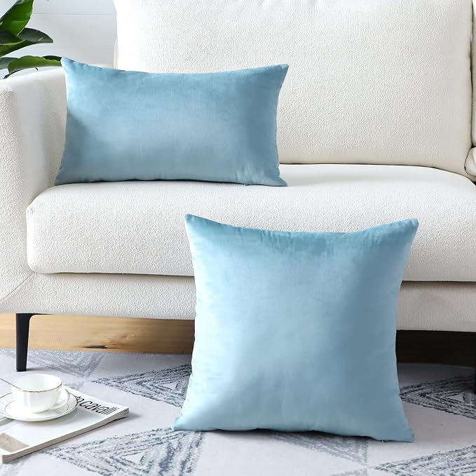 Artscope Luxury Velvet Pillow Covers Super Soft Decorative Square Throw Pillow Covers Case Cushion Covers for Sofa Couch Bedroom Car Decor 22x22 Inch Light Blue