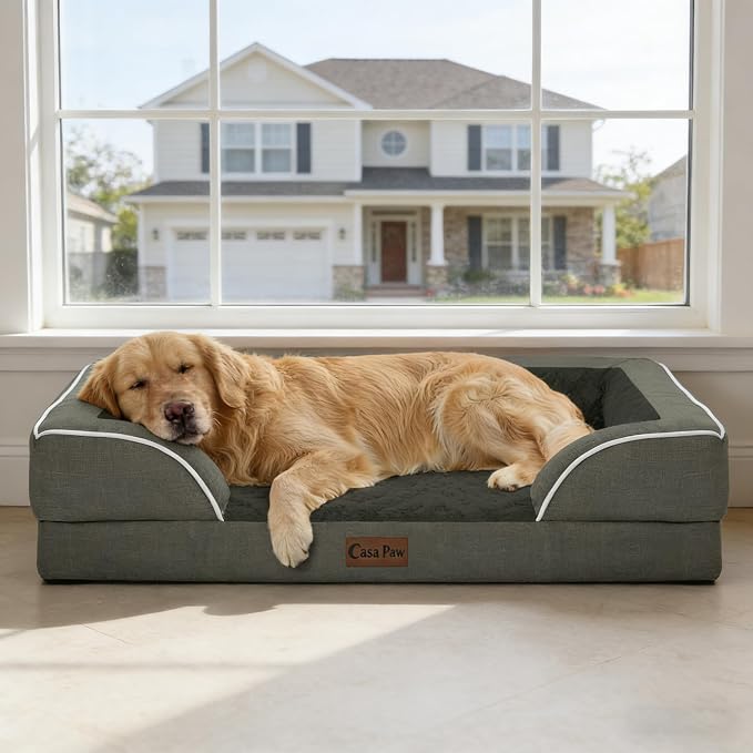 Orthopedic Dog Bed for Extra Large Dogs, 48x30in, Dark Green | Orthopedic Foam Relieves Joint Pressure, Bolsters Supports Head And Neck, Washable Cover, Non-Slip Bottom
