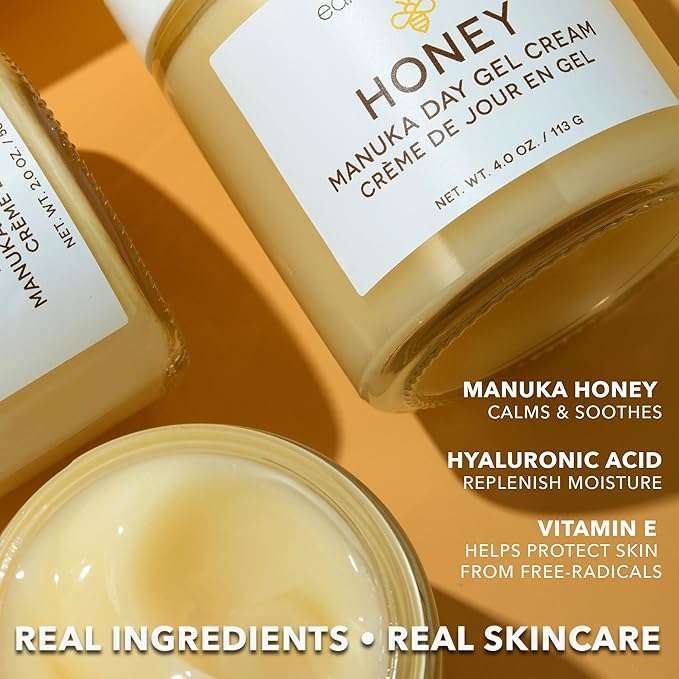 Earth To Skin Manuka Honey Day Gel Cream Face Moisturizer with Manuka Honey and Hyaluronic Acid - Lightweight Face Cream for Daily Hydration, Fast Absorbing non Greasy Formula with Vitamin E - 4fl oz