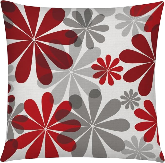 COMMINY Red Grey Pillow Covers 16x16 Set of 6 Decorative Burgundy Daisy Throw Pillow Cover for Couch Modern Farmhouse Cushion Cover for Patio Sofa Bed Living Room Home Decor | red floral, decorative cushion cover, Breathable Linen, Accent pillow, chair...
