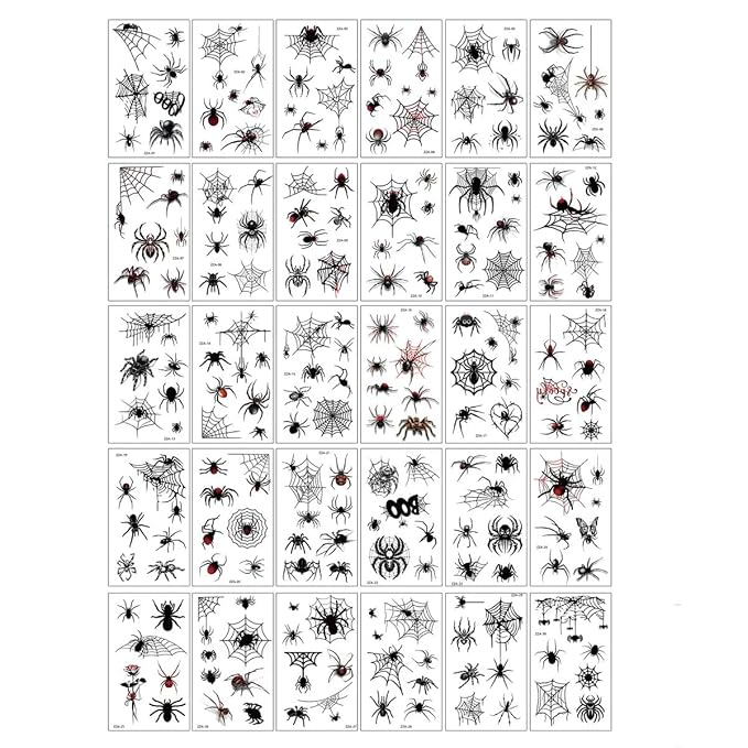 30 Sheets Halloween Temporary Tattoos Red Spider Tattoos Spider Web Styles Mixed Halloween Fake Tattoos Realistic Black Stickers Waterproof Cobweb Tattoo for Kids Boys Girls Body Art Makeup