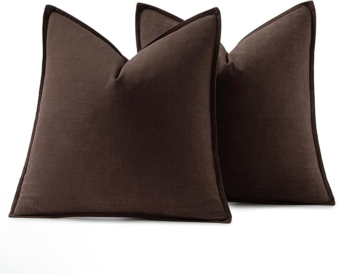 MIULEE Decorative Linen Pillow Covers 18x18 Inch Dark Brown | Boho Farmhouse Fall Autumn Couch Throw Pillows for Bed, Pack of 2 Accent Modern Pillowcases, Sofa Livingroom Home Decor