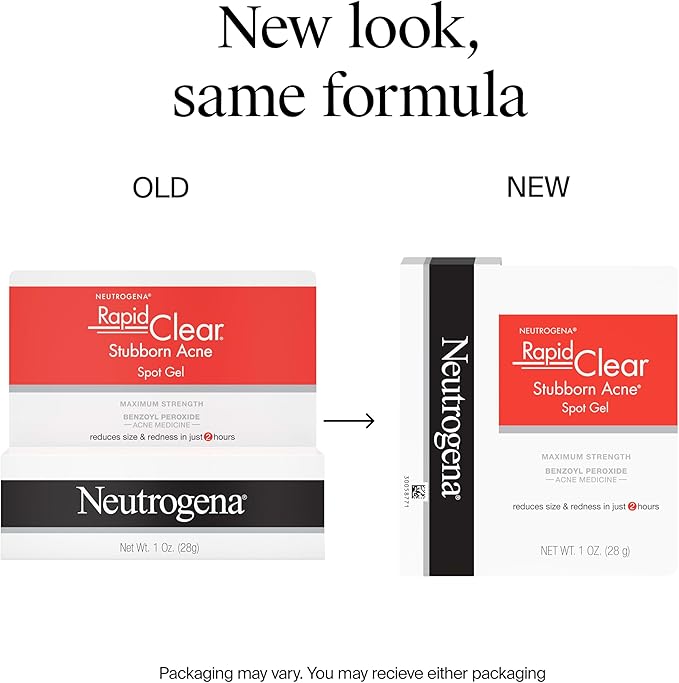 Neutrogena Rapid Clear Stubborn Acne Spot Treatment Gel, Maximum Strength 10% Benzoyl Per-oxide Treatment Medication for Acne Prone Skin, Pimple Cream Reduces Size & Redness, 1 oz