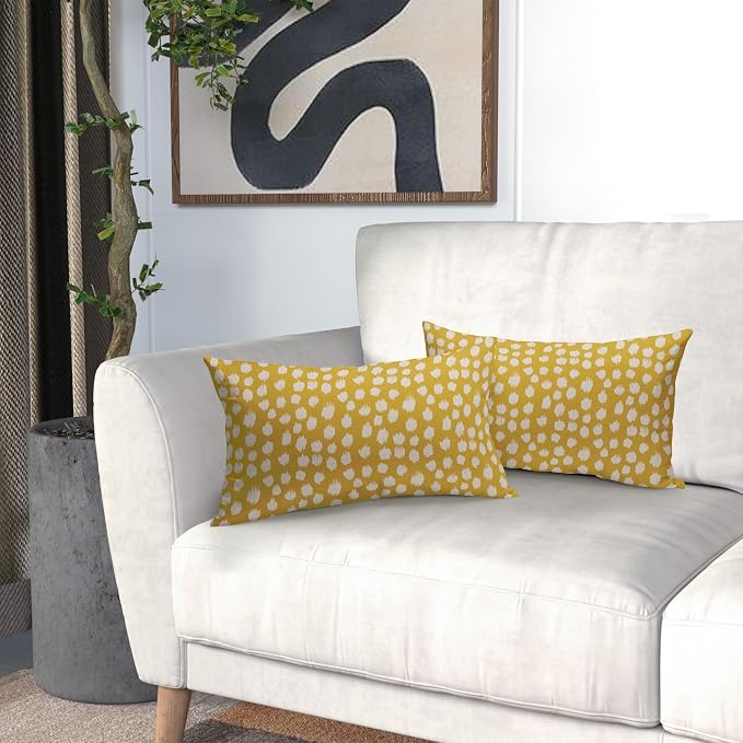 Sweetshow Yellow Cream Dots Lumbar Pillow Covers 12x20 Set of 2 Boho Design Polka Dot Print Throw Pillows Modern Outdoor Decorative Pillowcase Rectangle Linen Cushion Cases Decor for Sofa Couch Bed