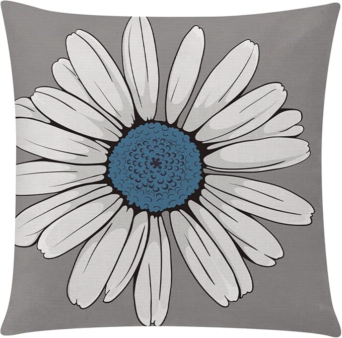 COMMINY Blue Grey Pillow Covers 18x18 Set of 6 Decorative Daisy Flower Throw Pillow Cover for Couch Modern Pillow Case for Patio Living Room Cushion Bed Farmhouse Home Decor | blue daisy Floral,decorative cushion cover,Breathable Linen,standard Throw P...