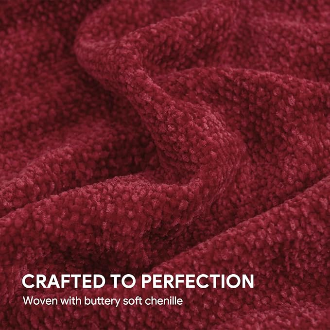 RECYCO Chenille Christmas Throw Blanket for Couch, 50"x60", Christmas Red | Super Soft Knit Throw Blanket with Fringe Tassels, Lightweight Knitted Throw, Cozy, Ideal for Sofa Chair Bed Living Room Gift