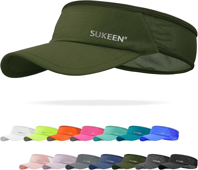 Sukeen Lightweight Sports Sun Visor Hat for Men Women | Packable, breathable, quick-dry, UPF50+ cooling visor hat, stretch fit, for running, tennis, golf, pickleball, softball