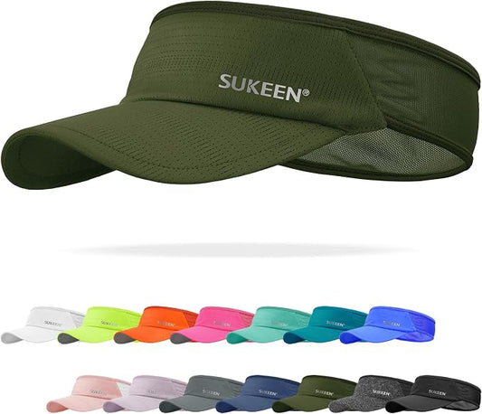 Sukeen Lightweight Sports Sun Visor Hat for Men Women | Packable, breathable, quick-dry, UPF50+ cooling visor hat, stretch fit, for running, tennis, golf, pickleball, softball