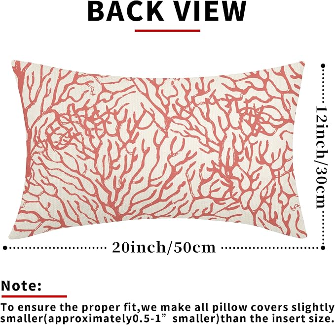 Nautical Coastal Lumbar Pillow Covers 12x20 Inch Set of 2 Summer Ocean Beach Coral Orange Decorative Pillow Cases Outdoor Linen Cushion Cover Farmhouse Decor for Bedroom Home Sofa Couch Bed