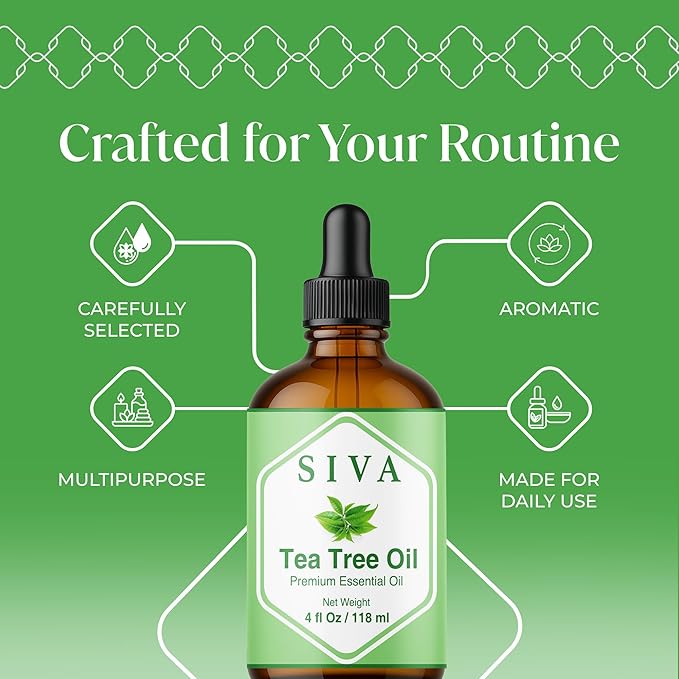 Siva Tea Tree Essential Oil 4 Fl Oz – for Diffuser, Skin & Hair Care – Ideal for Aroma, Massage & DIY Blends- with Dropper