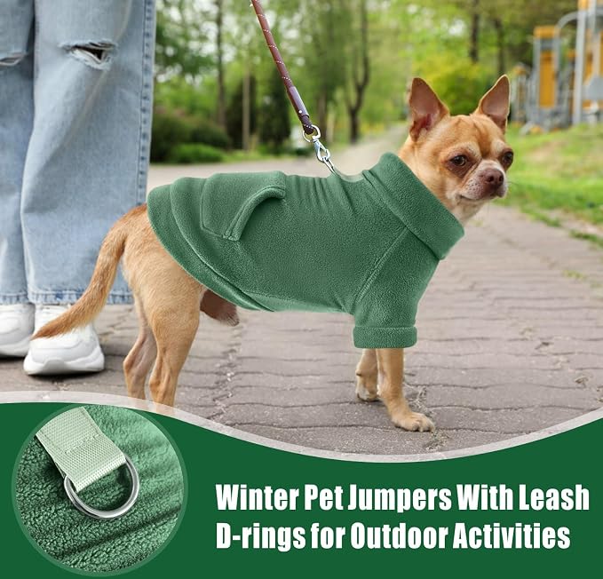 Idepet Fleece Sweater 2 Pack,Turtleneck Sweatshirt Pet Clothing | Winter Dog Clothes,Stretchy,Small Coat,Cat Apparel,with Leash Ring,for Small Medium Dogs Cats,with Pocket