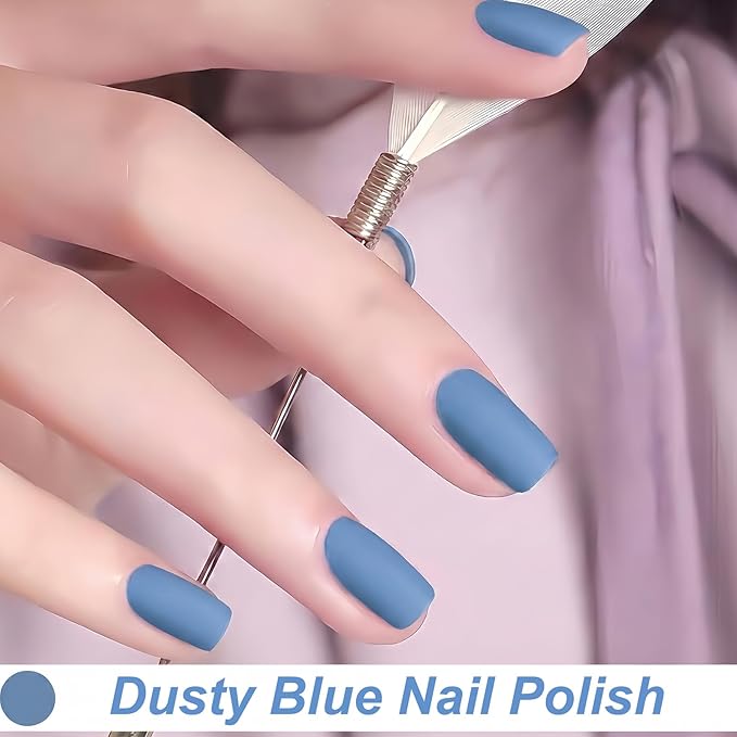 Matte Light Blue Nail Polish Quick Dry, Soft Nail Polish Air Dry, Vegan Non Toxic Fingernail Color for Women Girls, Dusty Blue Matte Finish