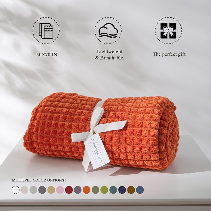 Simple&Opulence Burnt Orange Throw Blanket for Couch-Super Soft Fluffy Blankets for Women 50x70 Inches Cozy Lightweight Fleece Blanket for Home Decor