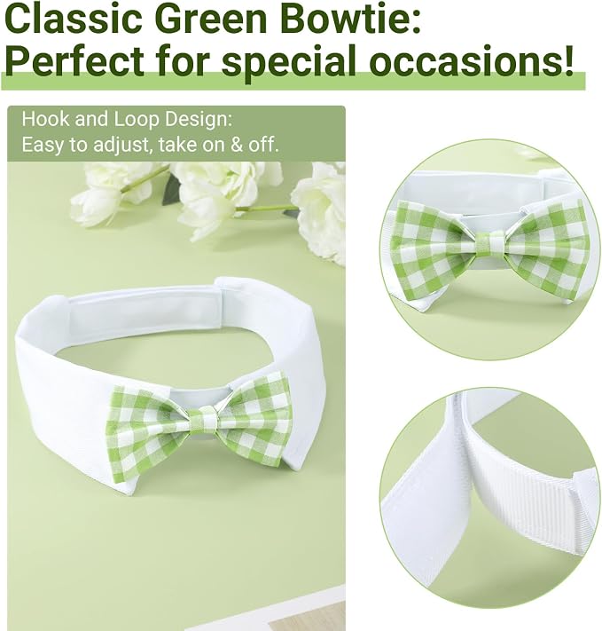 Segarty Dog Bow Tie for Neck Girths 16.5-21.2in, Adjustable Green Plaid Bowtie Collar for Extra Large Dog, Pet Necktie Comfortable Cotton Grooming Accessories for Formal Wedding Holiday Birthday Party