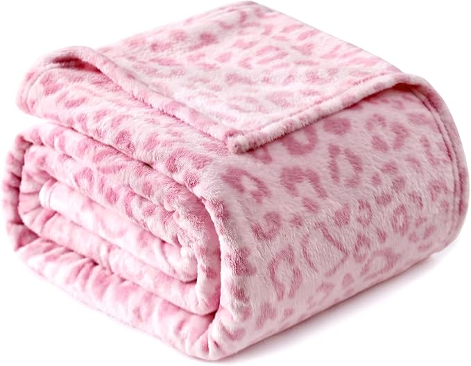 PU MEI Pink Leopard & Cheetah Print Fuzzy Flannel Blanket, Double Sided Ultra Cozy Super Soft Lightweight Animal Throw Blanket for Sofa, Couch, Bed, 50" x 60" inches