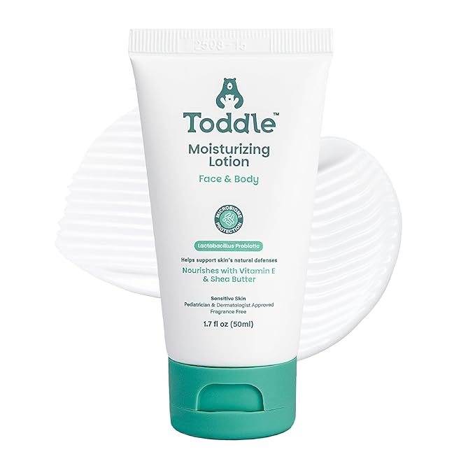 Toddle Probiotic Moisturizing Lotion for Face & Body, Eczema & Dry Skin Relief, Fragrance-Free with Vitamin E, Shea Butter for Sensitive Baby & Kids Skin, Pediatrician-Approved, Travel Size 1.7oz
