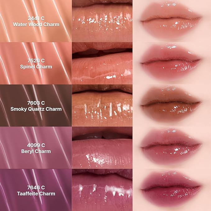ENTROPY Makeup 2-in-1 Charm Shiny Glowy Lip & Cheek Gloss Tint Keychain, High Pigment Glossy Lip Color & Plumping Gloss, C8 Smoky Quartz Charm