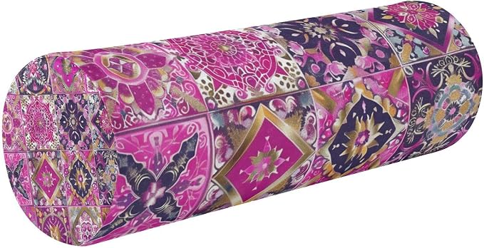 Neck Roll Pillow Bolster Pillows Round Health Memory Foam Long Cervical Cylinder Body Removable Washable Cover Bed Legs Back Yoga Pink Boho Tiles
