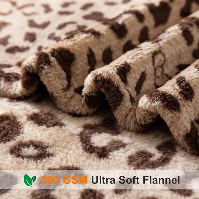 PU MEI Brown Leopard & Cheetah Print Fuzzy Flannel Blanket, Double Sided Ultra Cozy Super Soft Lightweight Animal Throw Blanket for Sofa, Couch, Bed, 50" x 60" inches