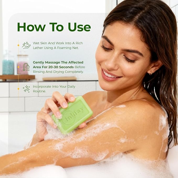 Inlifay Antifungal Soap for Athlete's Foot: Medicated Bar with Tea Tree Oil & Sulfur for Active Men - Itch Relief & Odor Control for Post-workout in Gym Locker Room (2 Pack)