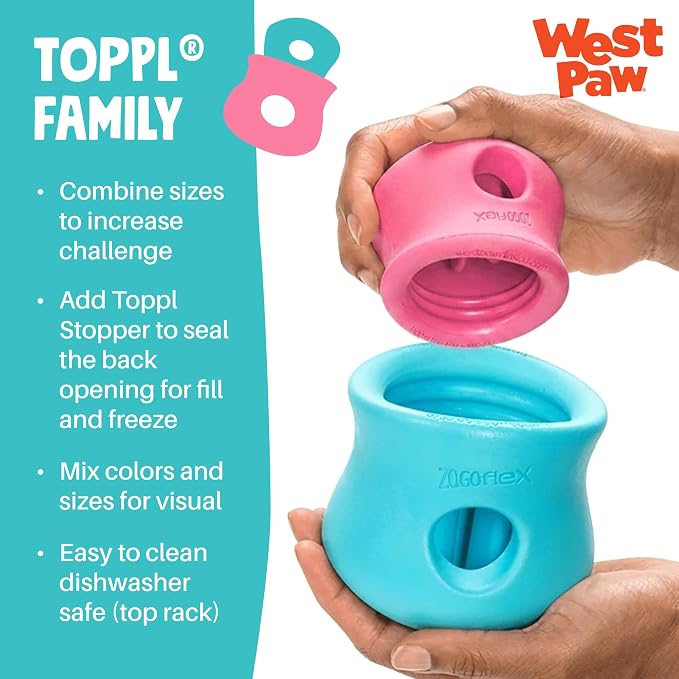WEST PAW Zogoflex Toppl Interactive Treat Dispensing Puzzle Dog Toy for Mental Stimulation & Enrichment-Holds Kibble & Treats-Lickable, Freezable & Dishwasher Safe-Made in USA-Small-Teal (Pack of 2)