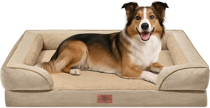 Comfort Expression Waterproof Orthopedic Dog Beds for Large Sized Dog | Supportive Egg Crate Foam Large Pet Bed with Removable Bolsters, Dog Couch with Washable Cover & Non-Slip Bottom, 38x25 Inch