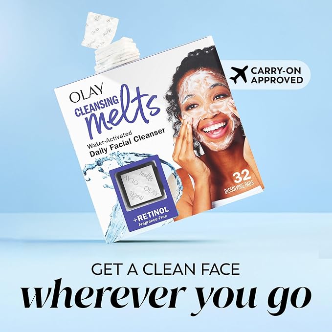 Olay Cleansing Melts + Retinol Face Cleanser, 12ct, Water-Activated Face Wash Cleans, Tones, and Refreshes Skin, (Pack of 2)