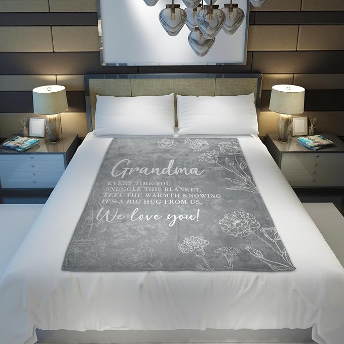 GiltGlimmer Grandma Gifts, Grandma Floral Blanket 50" x 60", Grey | Birthday Gifts for Grandma from Grandkids, to My Grandmother Soft Flannel Throw Blanket for Christmas Mothers Day