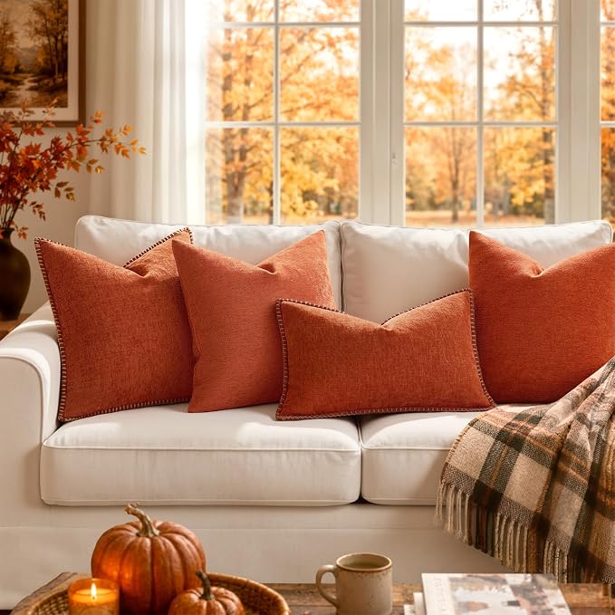 MIULEE Pack of 2 Burnt Orange Decorative Fall Pillow Covers 18x18 Inch | Soft Chenille Couch Autumn Throw Pillows Farmhouse Cushion Covers for Home Decor Sofa Bedroom Living Room
