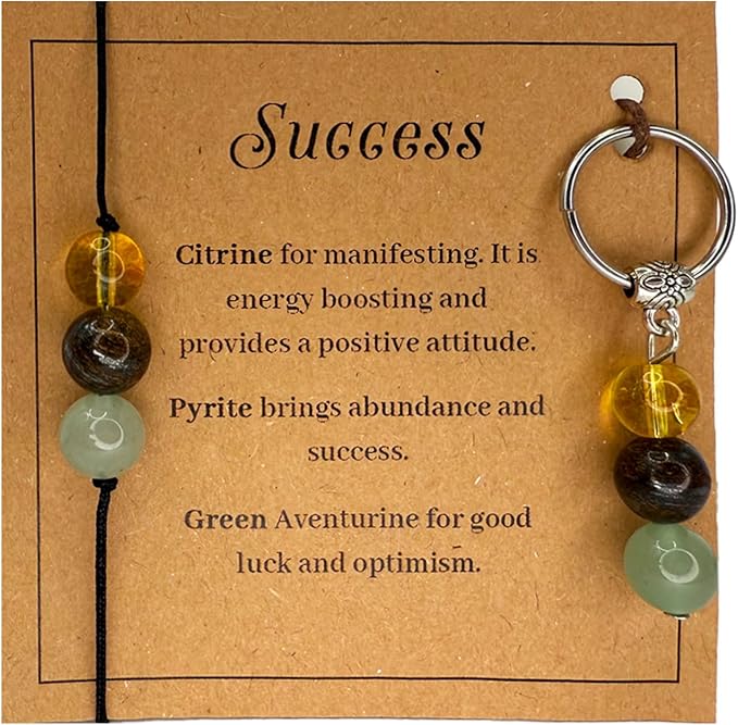 Healing Crystal Keychain Bracelet Set Healing Stones Anxiety Relief Natural Crystal Keychain for Women