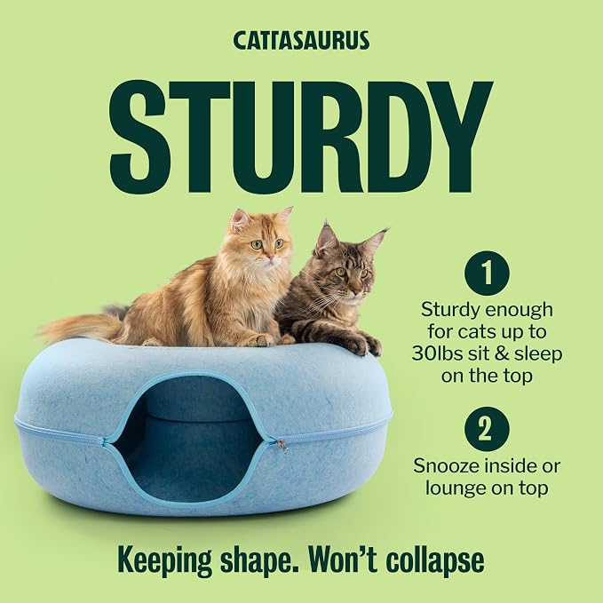 Peekaboo Cat Cave Donut for Multiple & Large Cats up to 30-45 lbs, 3-in-1 Self Warming Cat Bed, Tunnel & Scratcher for Indoor Cats, Washable & Detachable Small Dog Bed (Blue, Jumbo)