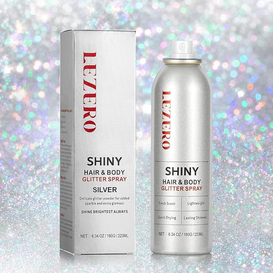 Hair and Body Glitter Spray for Women Kids, 6.34OZ Large Capacity Original Temporary Shimmery Glitter Spray for Festival Rave Outfits Accessories, Singer Concert, Wedding Season, Rainbow Silver