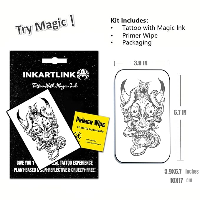 INKARTLINK Semi Permanent Temporary Tattoos, Realistic Tattoos, Suitable for Domineering Men's Tattoos, Waterproof and Non-reflective, Exquisite Packaging, Unique Design(Snake Prajna)
