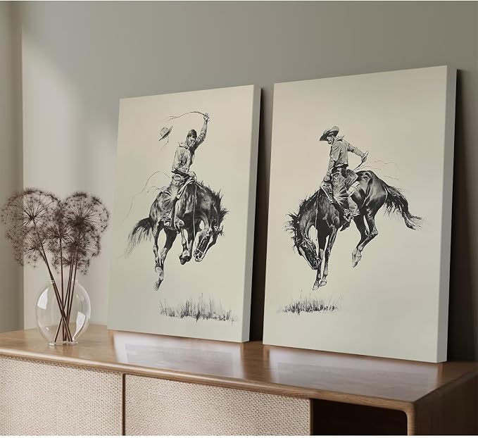 Western Cowboy Wall Art Decor Vintage Farmhouse Prints Western Cowboy Canvas Poster Retro Southwestern Wall Art Antique West Pictures Vintage Painting for Bathroom Bedroom 16x24x2 Inch Ready to Hang