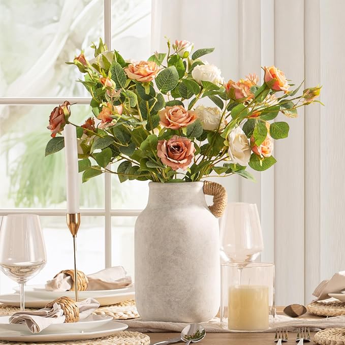 Vanselia Ceramic Flower Vase Home Table Decor Living Room Farmhouse 10.6 in | Large Tall White Rustic Decorative Flowers Vases Plant Modern Decoration for Kitchen Shelf Coffee Dining Centerpieces Desk
