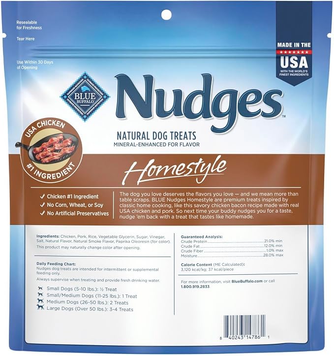 Blue Buffalo Nudges Homestyle Natural Dog Treats Chicken and Bacon, 16-oz Bag (Pack of 4)