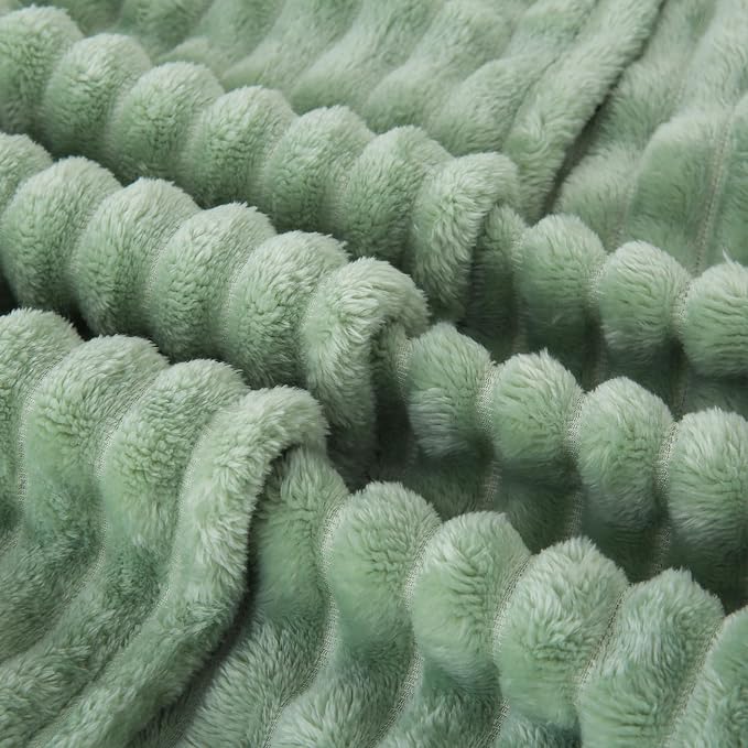 Sage Green Fleece Throw Blanket 50”×60” for Couch Sofa Livingroom | Super Soft Cozy Plush Microfiber Flannel Bed Blanket Striped Design Lightweight Home Decor Gifts for Adults Mom Women