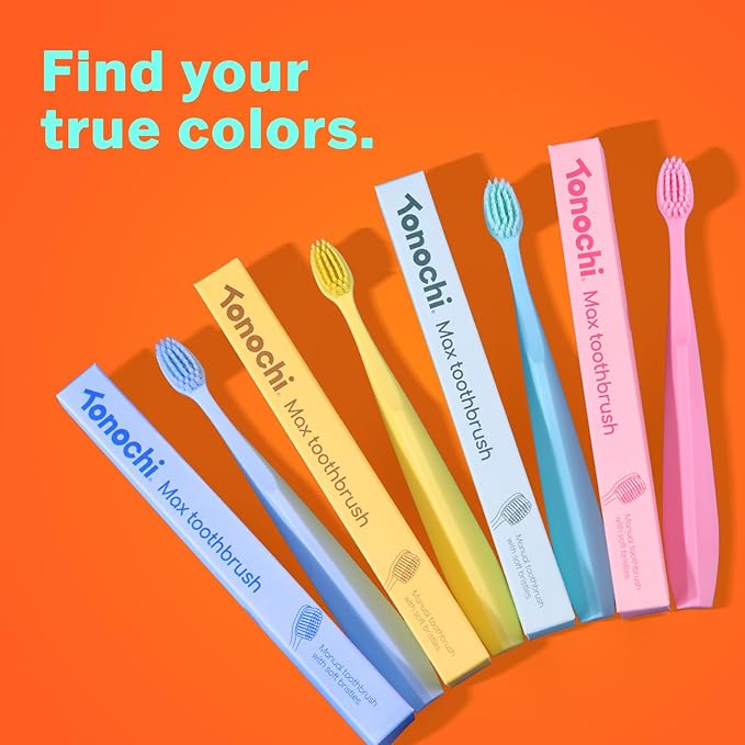 Tonochi Max Extra-Soft Toothbrush for Adults Sensitive Gums – Gentle Bristles, Wide Angled Head for Back Teeth, Ergonomic Non-Slip Grip, BPA-Free Handle, Individually Wrapped, 4-Pack(Green)