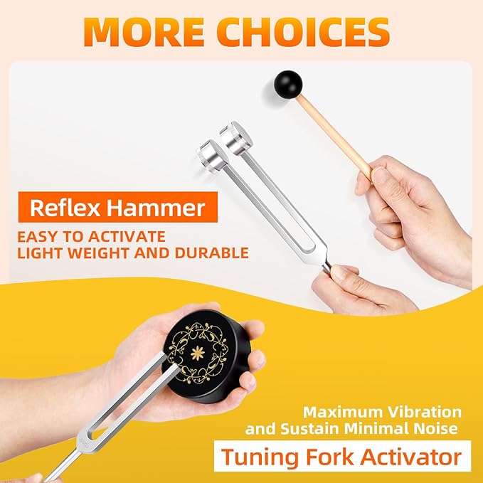 Tuning Forks for Healing(128Hz, 136.1Hz, 432Hz, 528Hz),Medical-Grade Weighted & Unweighted Tuning Forks Set with Vegan Leather Pouch &Activator, for Chakra/Sound Therapy/Yoga/Meditation