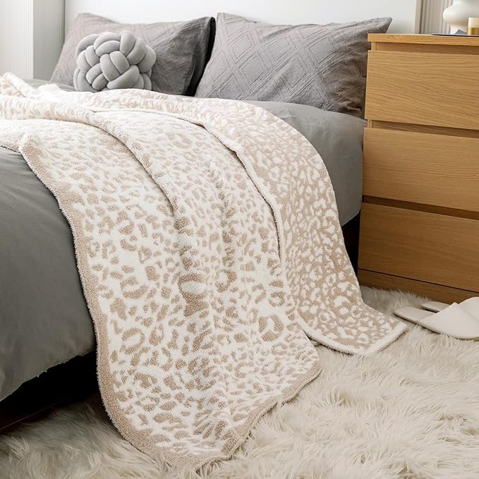 MH MYLUNE HOME Ultra Soft Leopard Throw Blanket Plush, Khaki, 71"x78" | Reversible Cheetah Print Blanket, Comfy Fluffy Fuzzy Plush Blanket Throws for Couch Bed, Cozy Blankets for Women Gift