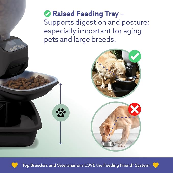 Feeding Friend® Automatic Dog & Cat Food Feeder with Water Dispenser, Smart Portion Control, OLED Display, Anti-Jam Design, Battery Operated, XS 4–15 lbs Pets, Black